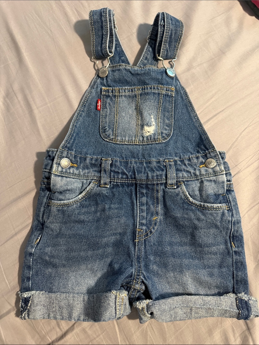 Levi's Blue Denim Shortalls with Chest Pocket
